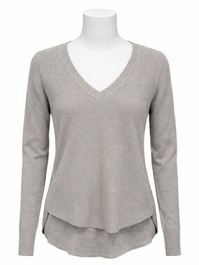 Size XXS Wilfred Aritzia Women’s Silk Cashmere Knit Sweater V-Neck Hi Low Grey